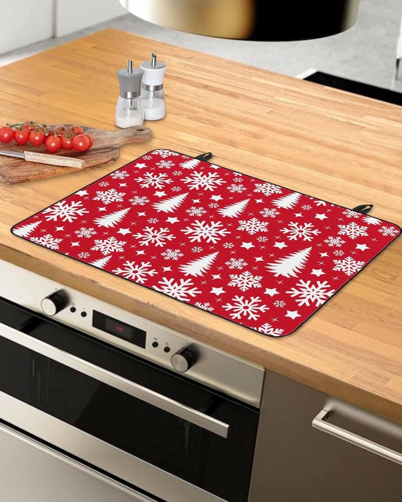 Snowflowers Countertop Burners Protection Mats for Kitchen, Christmas Tree Decoration Winter Stars Rubber Stove Top Cover Mat, Heat Proof Mats Cooktop Cover for Counter Dish Drying Mat, 31"x24"