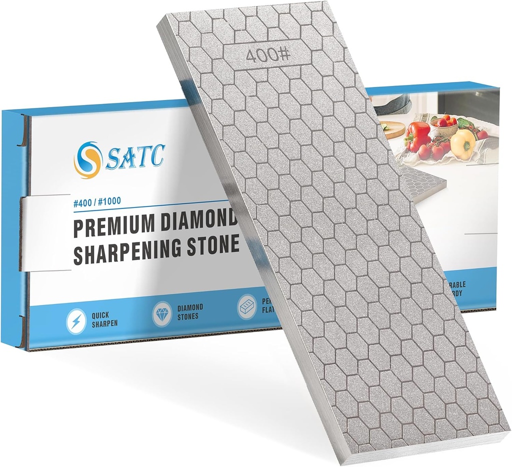 S SATC Diamond Sharpening Stone 2 Side Grit 400/1000 Diamond Plate Honing Stone 8-inch Hone Sharpener White