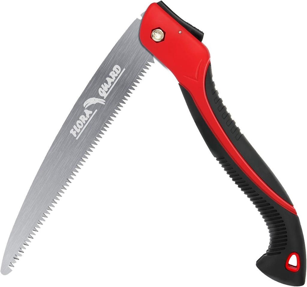 FLORA GUARD Folding Pruning Saw, 10-Inch Folding Hand Heavy Duty Saw with Multi-Level Razer Teeth for Camping, Tree Trimming, Wood Cutting, Gardening Tools (Red-10")