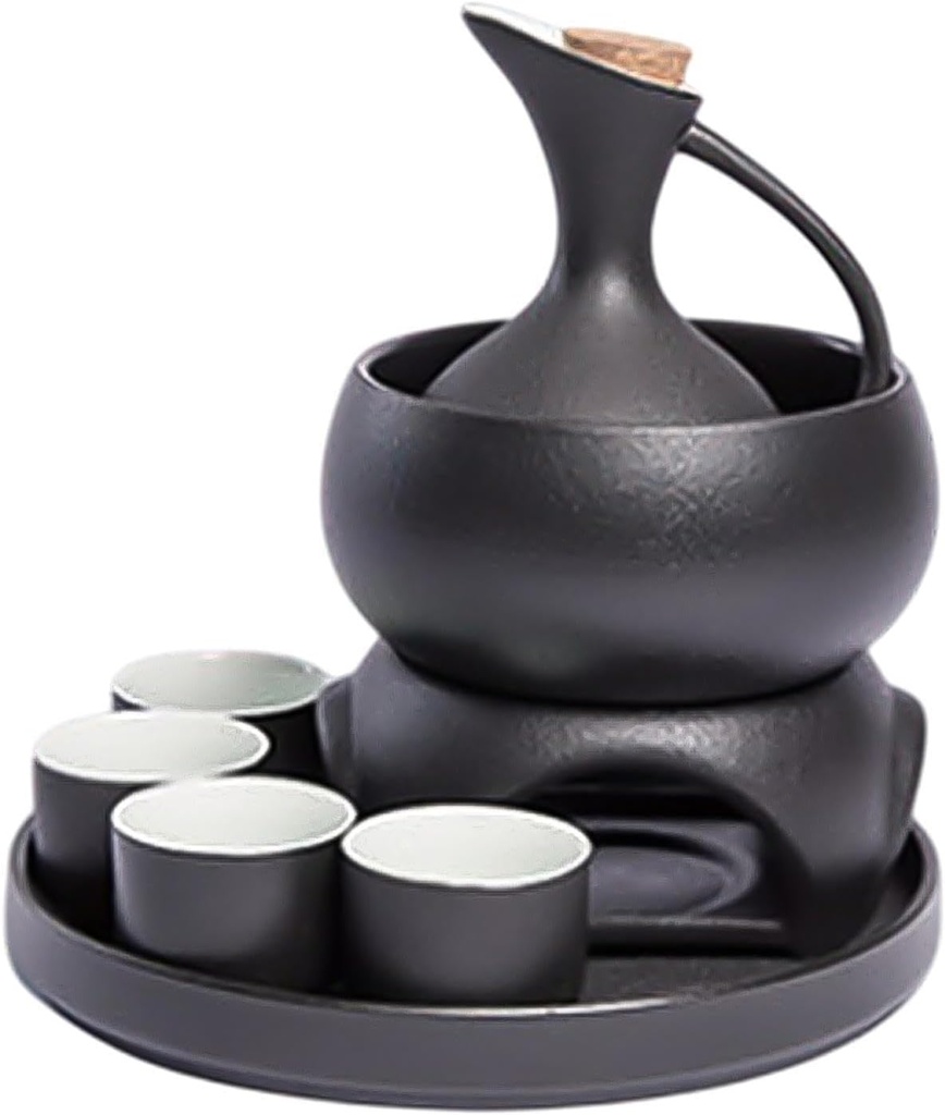 Yajuyi Ceramic Sake Set with Warmer Pot,Porcelain,Warming Bowl with Tray 4 Cups Traditional Sake Drink for Home Tea Party