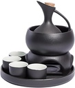 Yajuyi Ceramic Sake Set with Warmer Pot,Porcelain,Warming Bowl with Tray 4 Cups Traditional Sake Drink for Home Tea Party