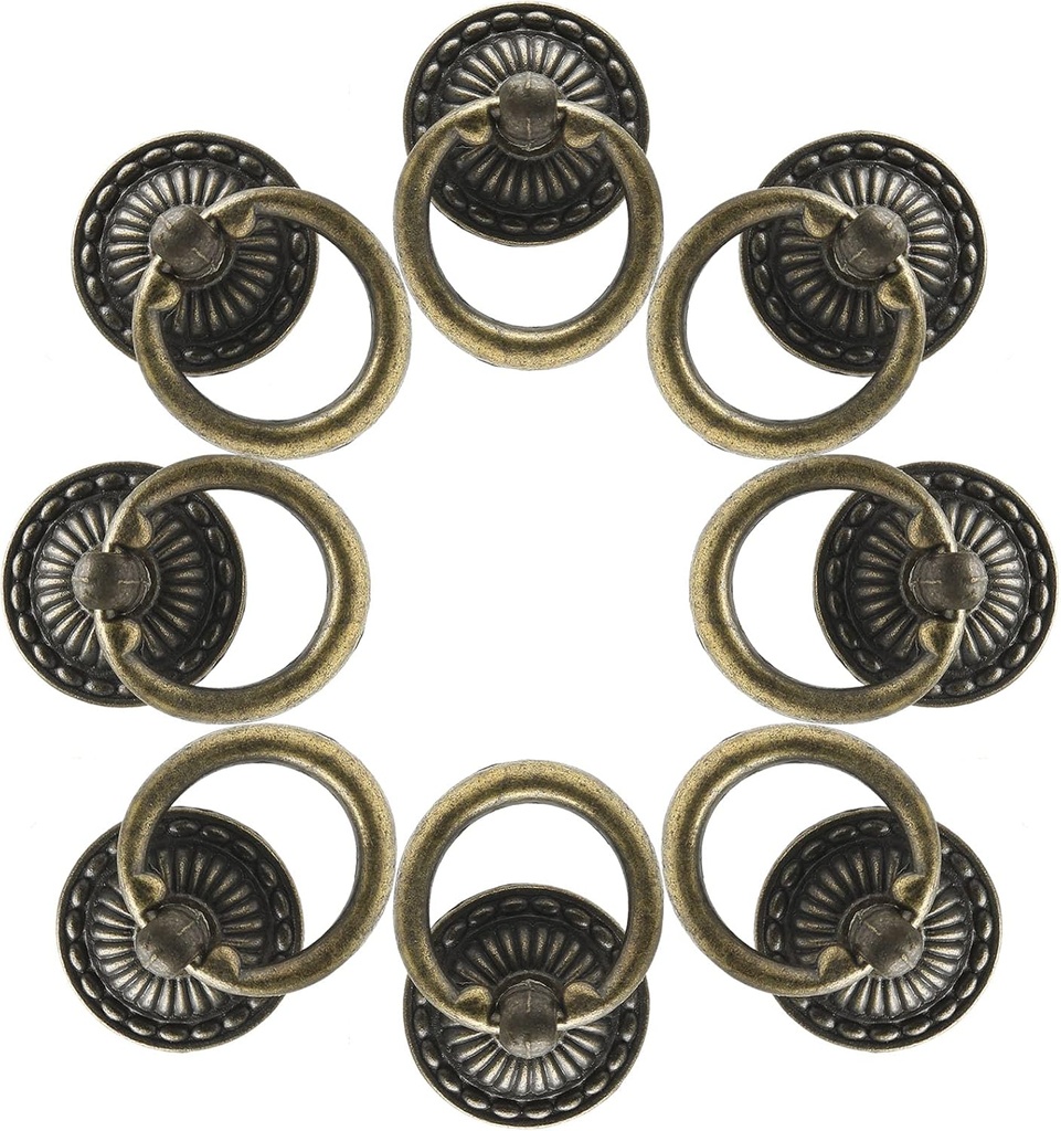 Murtenze 12 Pieces Antique Bronze Drawer Ring Pulls, Vintage Decorative Handles, Single Hole Knobs with Screws for Furniture Cabinet Cupboard Dresser Wooden Case Box