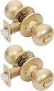 Designers Impressions Bedford Design Satin Brass Round Privacy Door Knob (Bed & Bath), 2 Pack