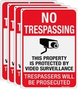 T&R Large No Trespassing Private Property Sign Video Surveillance Sign - 14 x 10 InchesRust Free .040 Aluminum Reflective, Weather Resistant, Waterproof, Fade Resistant, 6 Pre-drilled Holes - 4 Pack