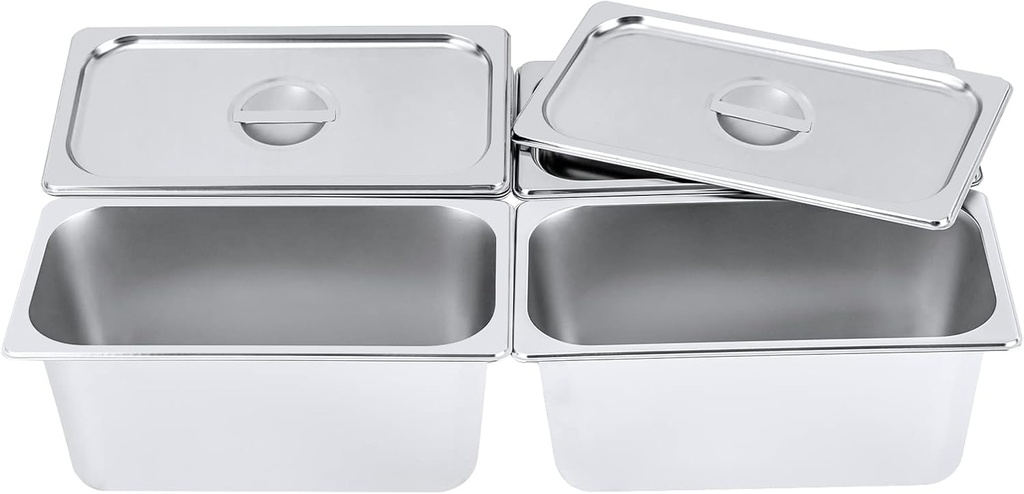 Commercial 6" Deep Steam Table Pan 1/3 Size Steam Table Pans with Lid 4 Packs Stainless Steel Pan Restaurant Hotel Pan Food Warming Pans Catering Buffet Pan with Lid, 0.35cm Thick,12.8*6.9*6Inch (6" Deep 1/3 Size)
