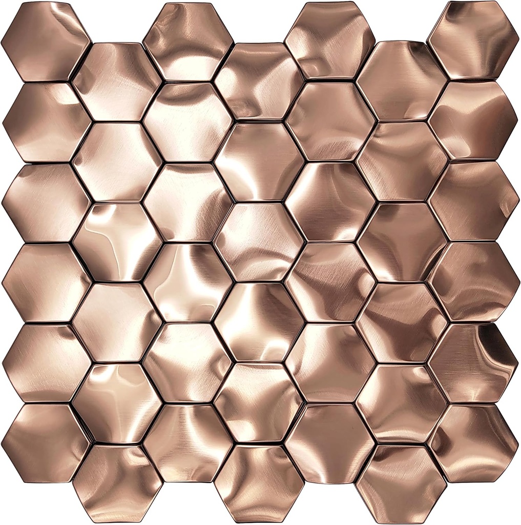 Hexagon 3D Wall Panels Bathroom Backsplash Tile Copper Metal Wall Mosaic Tiles [Set of 5]