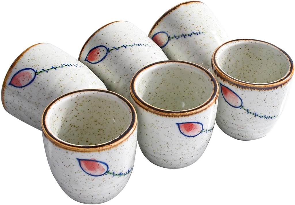 Porcelain Sake Cups Set of 6, Japanese Wine Cups