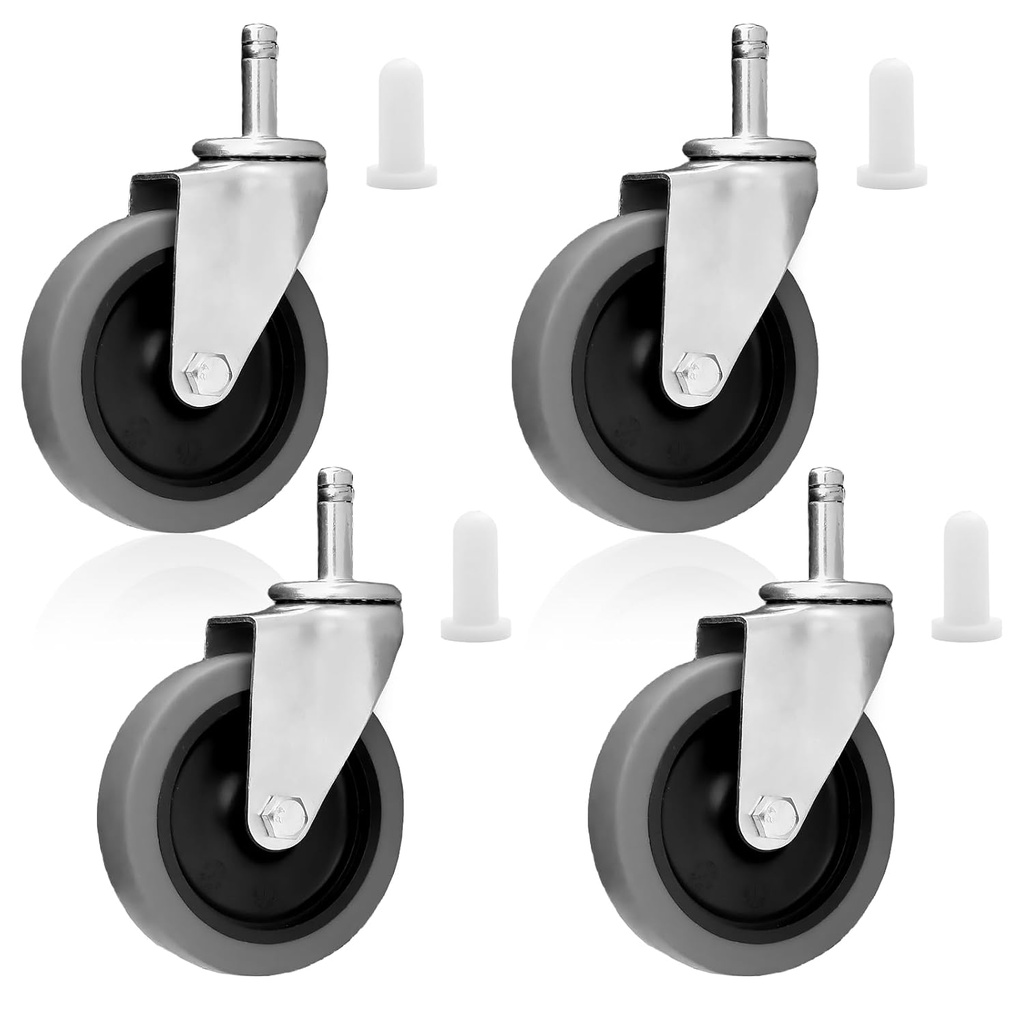 4 Inches Stem Caster Wheels, 7/16-Inch Stem Diameter Swivel Casters Set of 4 Heavy Duty TPR Replacement Wheels for Utility Cart Rubbermaid Mop Bucket Shop Vac Weber Grills
