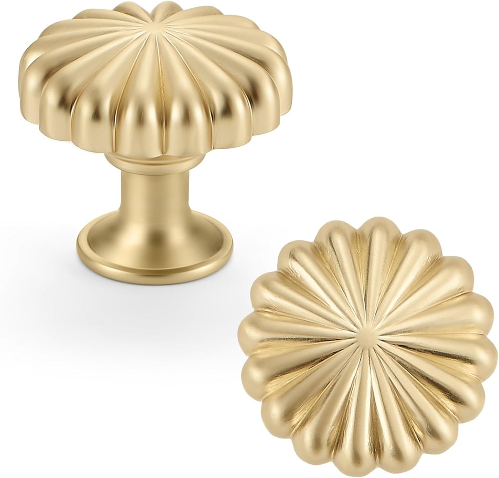 10 Pack Gold Cabinet Knobs for Kitchen Cabinets and Dresser Drawers，Zinc Alloy Brushed Brass Hardware Handles Pulls，Vintage Cupboard Drawer Knob