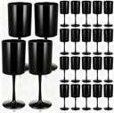 Domensi 20 Pcs Large Black Plastic Champagne Flutes, 12 oz Plastic Wine Goblet Black Wine Glasses, Reusable High Stem Drinking Glasses for Halloween Wedding Parties