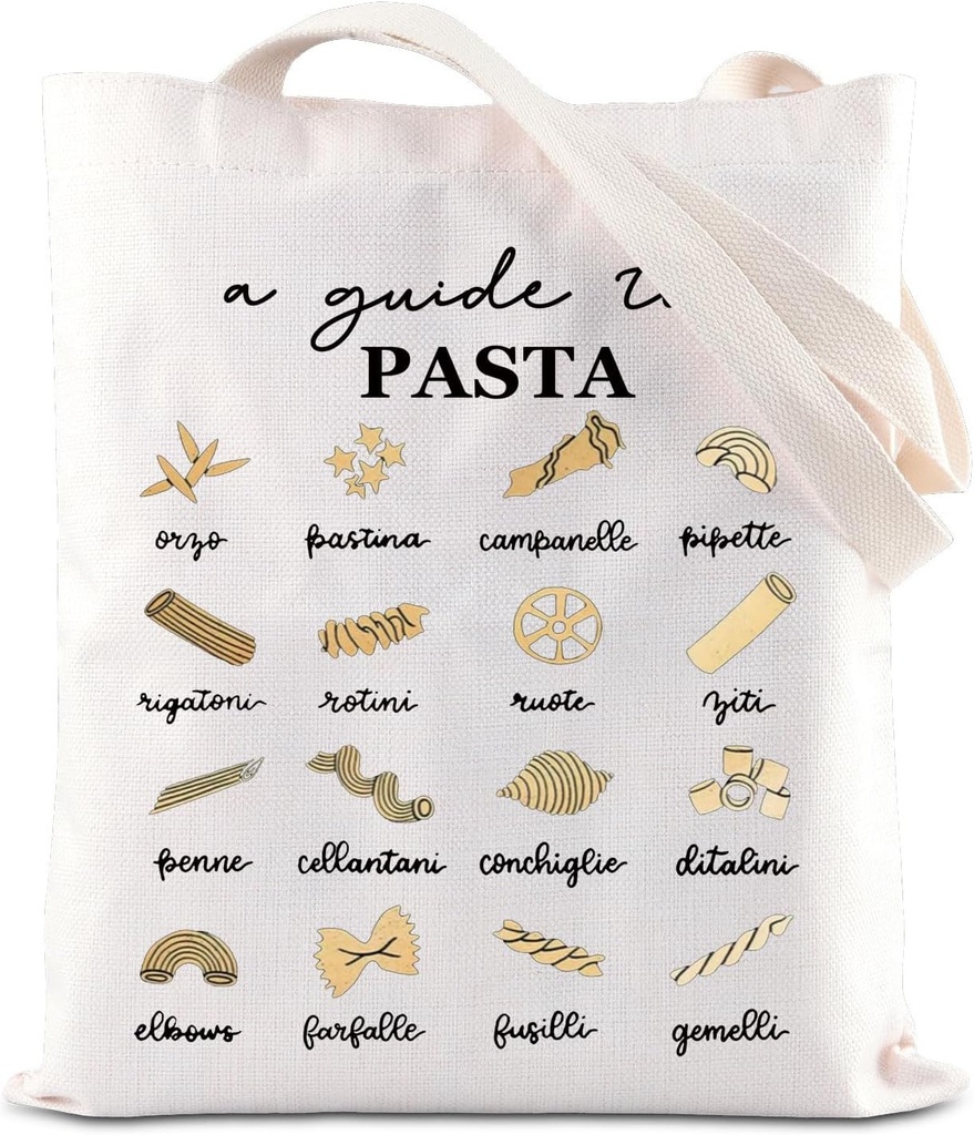 FOTAP PASTA Guide Tote Bag Pasta Lovers Gift Italian Pasta Chart Set Handbag Noodle Lover Gift Italian Food Gift