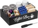 Coffee Station Organizer for Countertop Wooden Coffee Pod Holder Coffee Bar Organizer with Handle Coffee and Tea Condiment Organizer Farmhouse Coffee Bar Accessories Organizer for Coffee Lovers