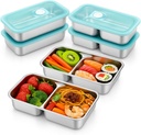 2 Pack Stainless Steel Snack Containers – Leakproof Reusable Bento Boxes with Lids for Food Storage, Travel, Work, Outdoor (Clear Lid/Silver Base, 1+2 Mixed)