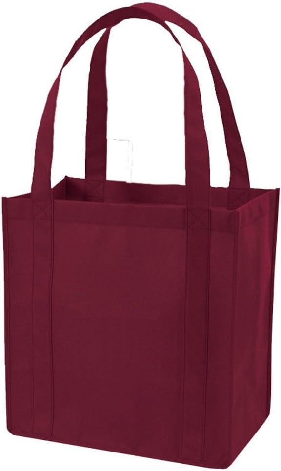 (12 Pack) Set of 12 Reusable Grocery Shopping Tote Bag (Maroon)