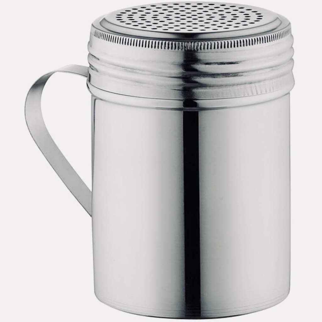 AME D’ESSENCE 10 oz Stainless Steel Dredge Shaker with Handle - Durable, Ergonomic, Perfect for Spices, Flour, and Sugar, Dishwasher Safe and More.
