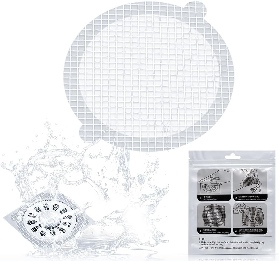Disposable Shower Drain Hair Catcher Mesh Stickers, Bathroom, Bathtub, Kitchen Drain Sink, Drain CoverHair Stopper，4.3Inches Round Drain Hair Catcher Stickers forHuman & Pet Hair,25 Pack