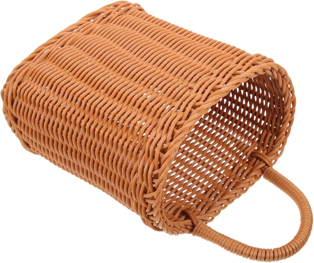 iplusmile Pastoral Style Hanging Flower Basket Wall Mounted Storage Organizer for Home Kitchen Imitation Rattan Woven Basket with Handle Space Saving for Dried Flowers and Plants