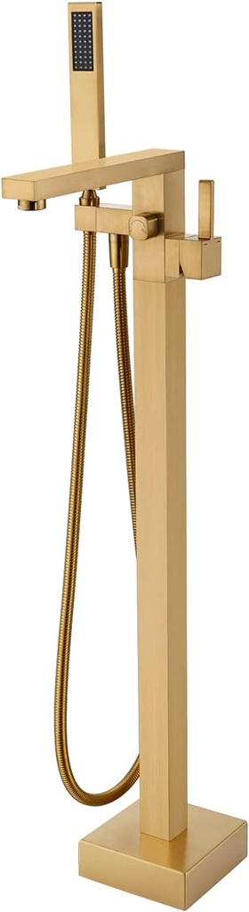 Freestanding Bathtub Faucet Tub Filler Brushed Gold Floor Mount Bathroom Faucets Brass Single Handle with Hand Shower