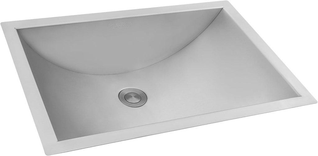 Ruvati 18 x 12 inch Rectangular Stainless Steel Bathroom Sinks -16 Gauge Stainless Steel Bathroom Sink with Brushed Finish hides scratches - Easy-to-Clean Undermount Sink - RVH6110