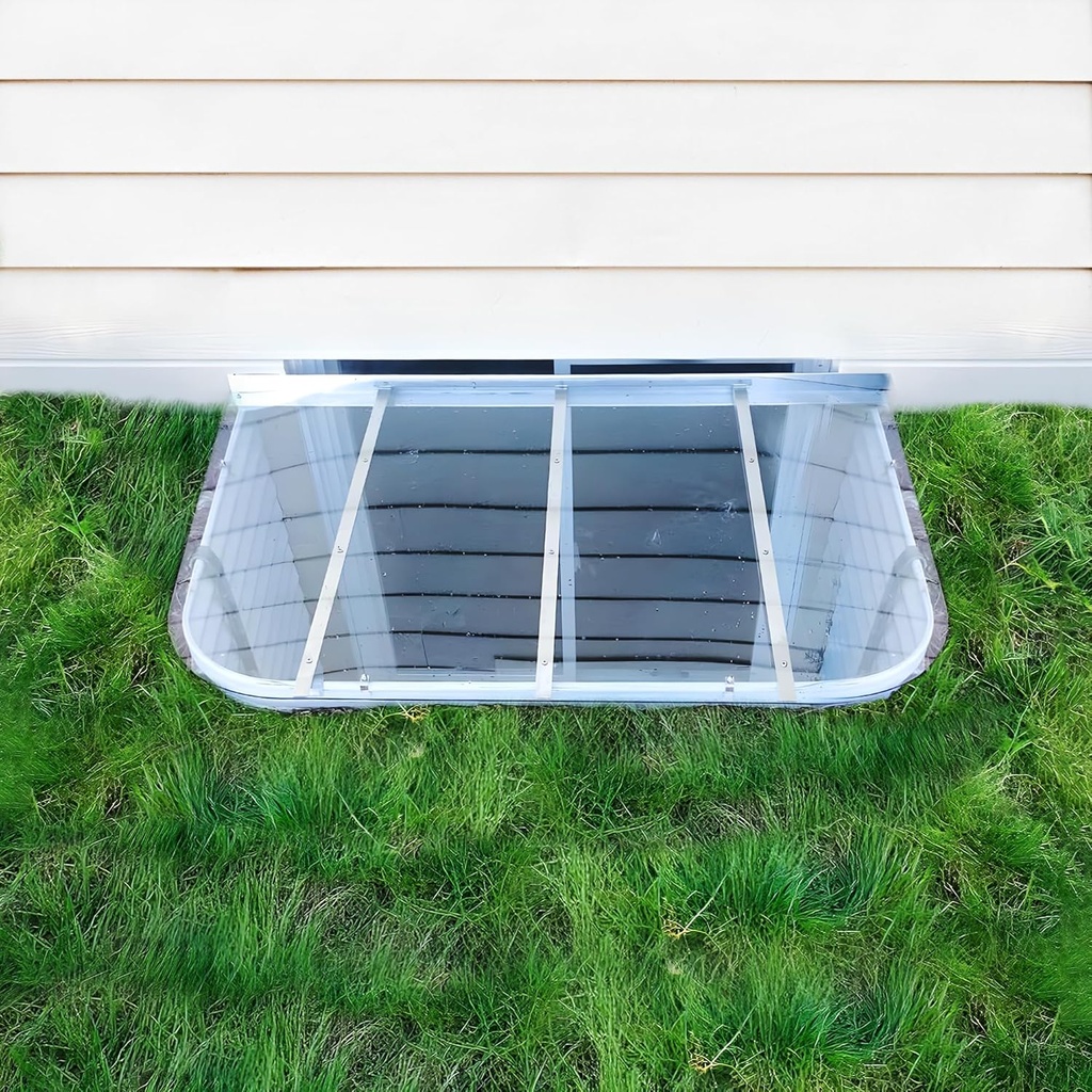 Medium Sloped Clear Polycarbonate Egress Window Well Cover 55" W x 26" L - Heavy Duty Basement Window Well Covers Outside Protection from Debris & Rain, UV-Resistant & Rust-Free Basement Windows Cover