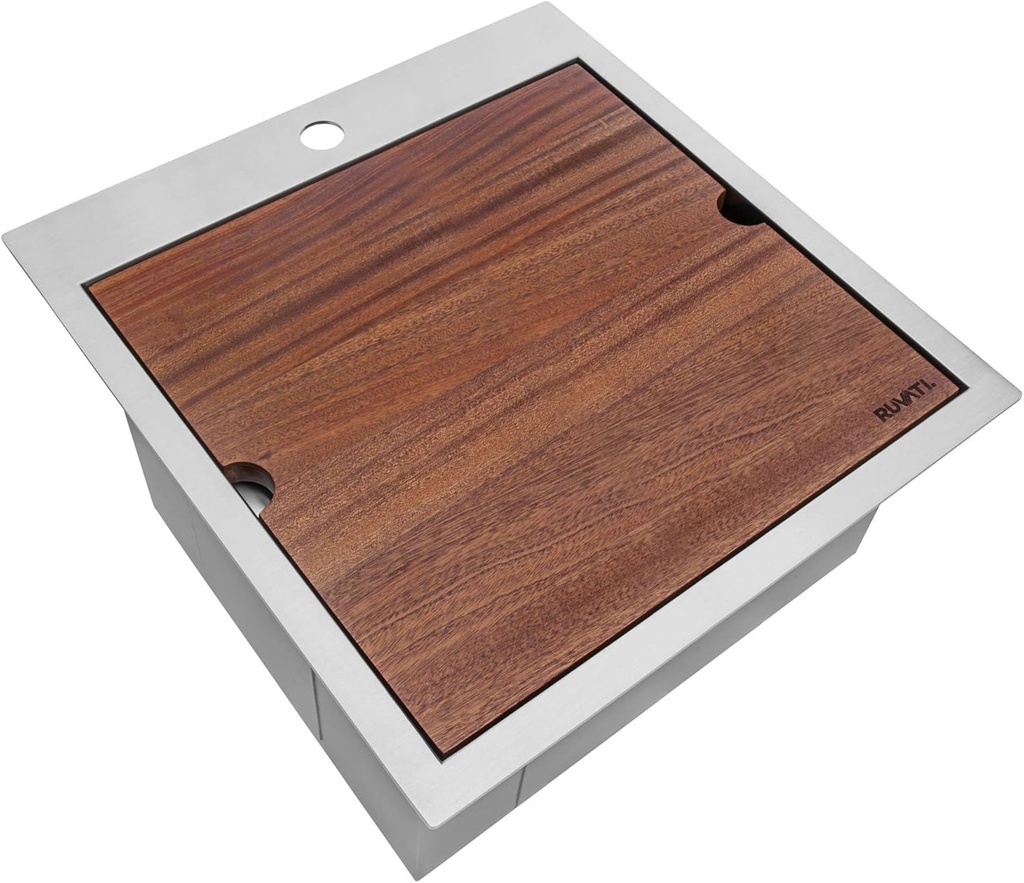 Ruvati 21 x 20 inch RV Workstation Drop-in Topmount Bar Prep Kitchen Sink 16 Gauge Stainless Steel - RVH8221