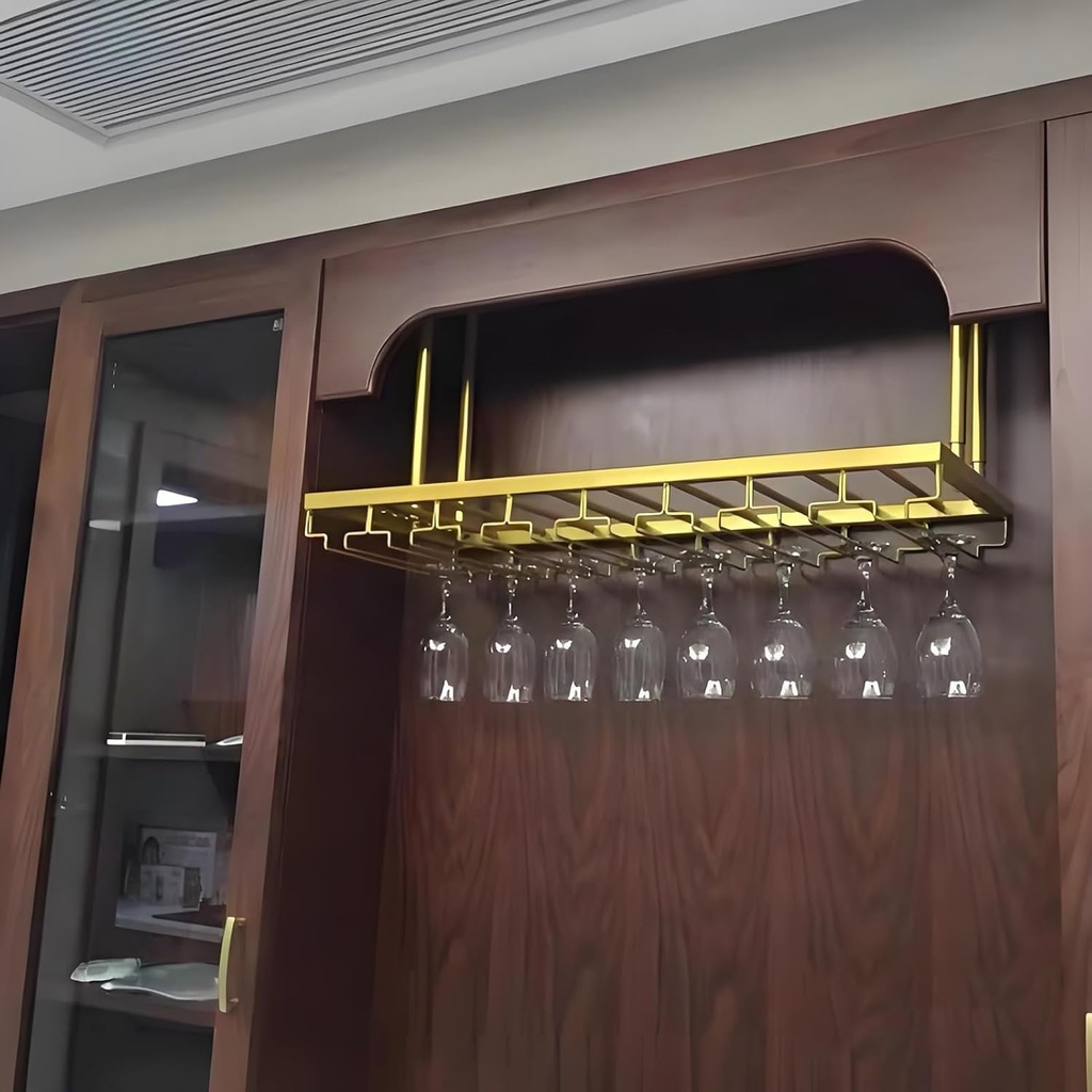 Ceiling Holder Hanging Goblet Rack, Upside Down Goblet Organizer Shelf, Creative Metal Wine Glass Shelves for Kitchen, Pantry, Cellar, Bar (Gold)(120x35cm(47x14inch))