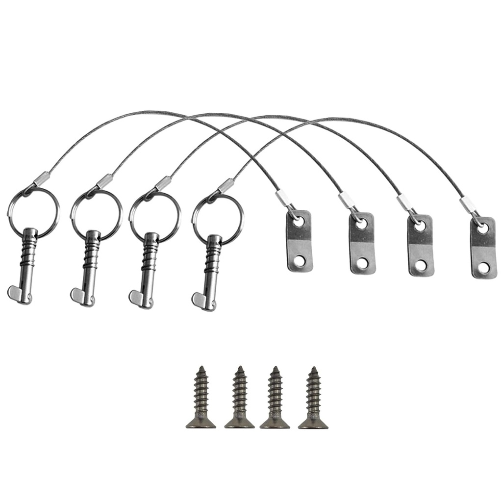 NRC&XRC 4PCS Quick Release Pin Bimini Top Pins 1/4" with Lanyard for Boat Bimini Top Deck Hinge Or Jaw Slide Clamp Bracket Marine Hardware (Quick Release Pin with Ring)