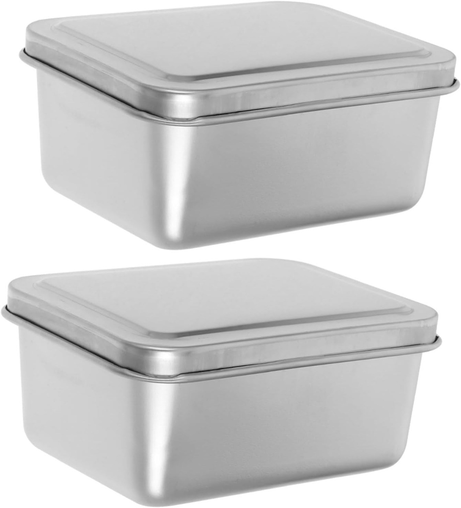 2pcs Rectangular Cake Pan With Lid Stainless Steel Baking Tray For Oven Toast Bread Baking Boxes Kitchen Food Holder Containers