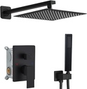 Shower Faucet Set Complete, Wall Mount Shower System for Bathroom 12 Inch High-Pressure Rainfall Shower with Handheld, Rough-in Valve Body and Trim Kit, Matte Black