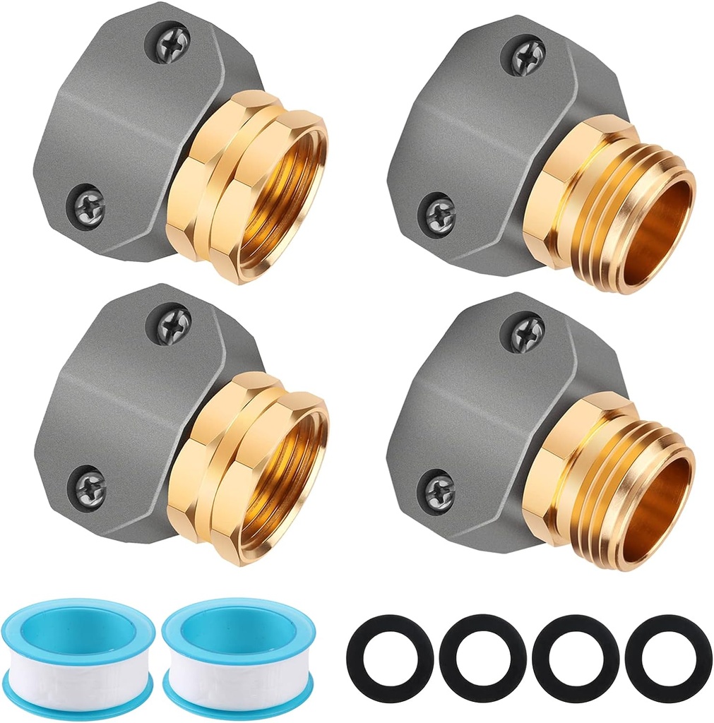 Garden Hose Repair Kit, Zinc and Aluminum Male and Female Hose End, Suitable for 3/4 Inch and 5/8 Inch Garden Hoses (2Sets)(2Female+2Male)