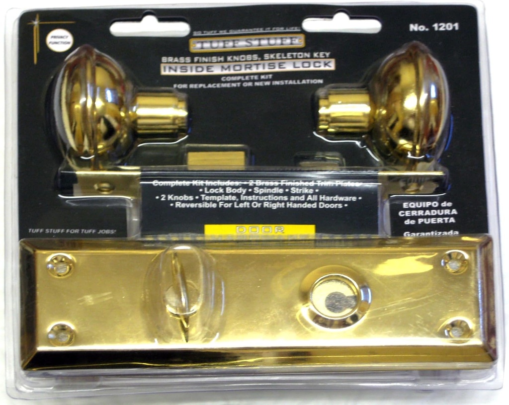 Brass Finish Inside Mortise Lock with Skeleton Key