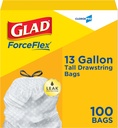 CloroxPro Glad ForceFlex 13 Gallon Tall Kitchen Drawstring Trash Bags, 100 Count (Package May Vary)