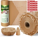 Honeycomb Packing Paper,12" W x 200' L Bubble Cushioning Wrap for Packing Moving,Products & Gifts Wrapping Paper,Recyclable and Biodegradable Shipping Packing Materials with 20 Fragile Sticker Labels