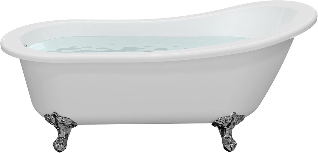 HEATGENE 55 Inches Acrylic Freestanding Bathtub Vintage Bathtub Contemporary Soaking Tub Easy to Install UPC Certified Drain & Overflow Assembly Included