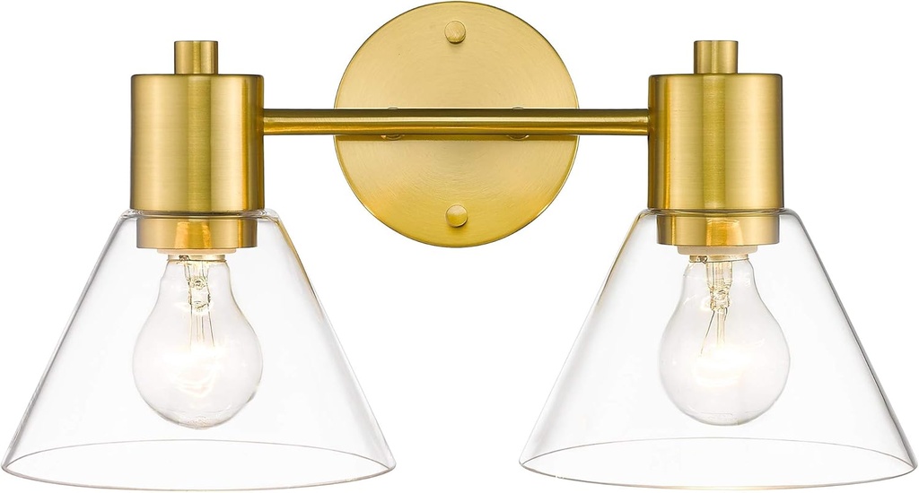 LMS Gold Bathroom Vanity Light Fixtures, 2 Light Bathroom Light Fixtures with Clear Glass Shade, LMS-100