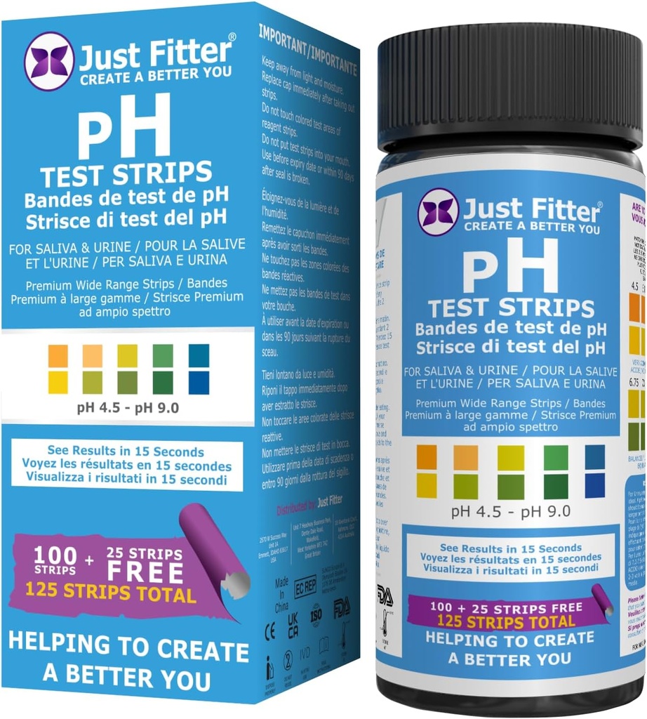 Just Fitter pH Test Strips for Testing Alkaline and Acid Levels in The Body. Track & Monitor Your pH Level Using Saliva and Urine. Get Highly Accurate Results in Seconds.