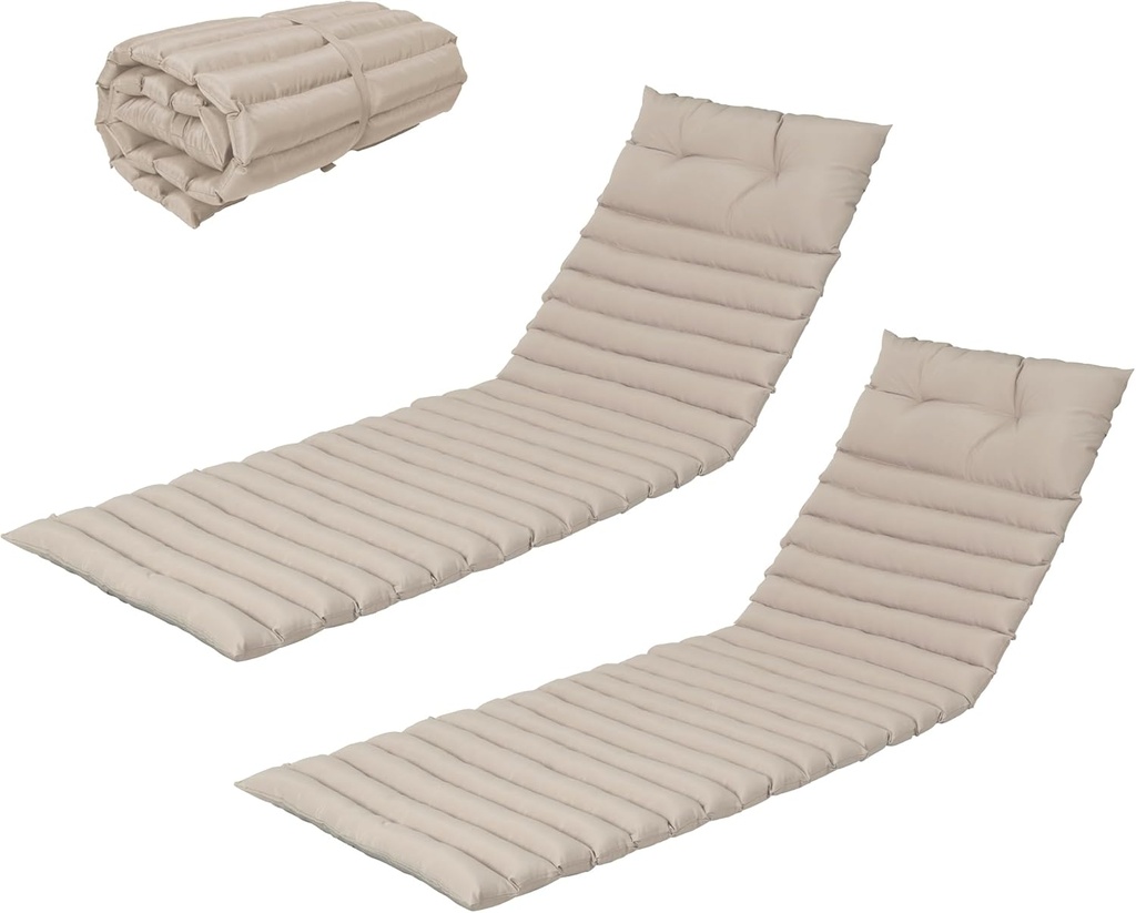 Chaise Lounge Cushions Outdoor Waterproof, Lounge Chair Cushion for Outdoor Furniture, Patio Foldable Chaise Cushions for Garden Pool 76 * 23inch(Khaki, 2-Pcs Set)