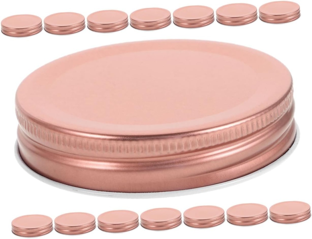 Zerodeko 24pcs Tinplate Jar Lids Airtight Canning Covers for Wide Mouth Jars Elegant Rose Gold Design for Kitchen Storage and Food Preservation