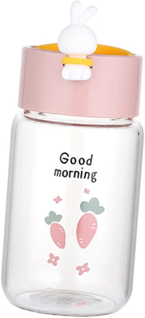 Zerodeko Cute Rabbit Glass Drinking Cup 340ml Water Bottle Cartoon Style Smoothie Cup for Glasses Drinking Aesthetic Water Bottle