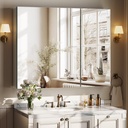 Bathroom Medicine Cabinet with Mirror, 30 Inch x 24 Inch Bathroom Mirror Cabinet with Single Door & Adjustable Shelves, Surface Mount or Recess Installation