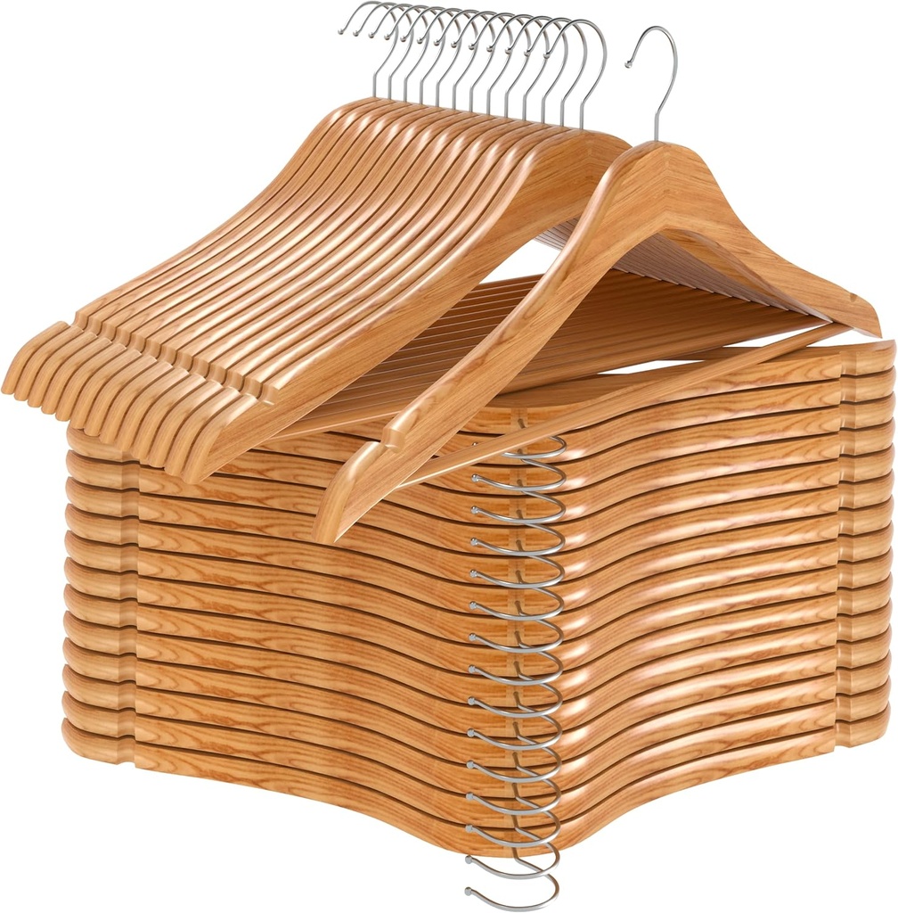 Utopia Home Premium Wooden Hangers 30 Pack - Heavy Duty & Durable Coat Hanger - Wood Hanger with 360-Degree Rotatable Hook - Clothes Hangers with Non-Slip Shoulder Notches For Shirts & Coats (Natural)