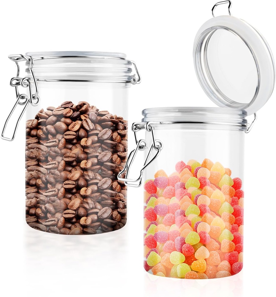2 Pcs 25 Oz/750ml Plastic Sealed Jar Empty Clear Food Storage Container Bottles With Locking Clamp For Sugar Coffee Nuts Spices Cookie And More