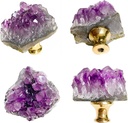 4pcs Amethyst Gems Knobs - Natural Stone Amethyst Cabinet Knobs, Purple Crystal Gemstone Drawer Handles for Cupboard Dresser DIY with Screws