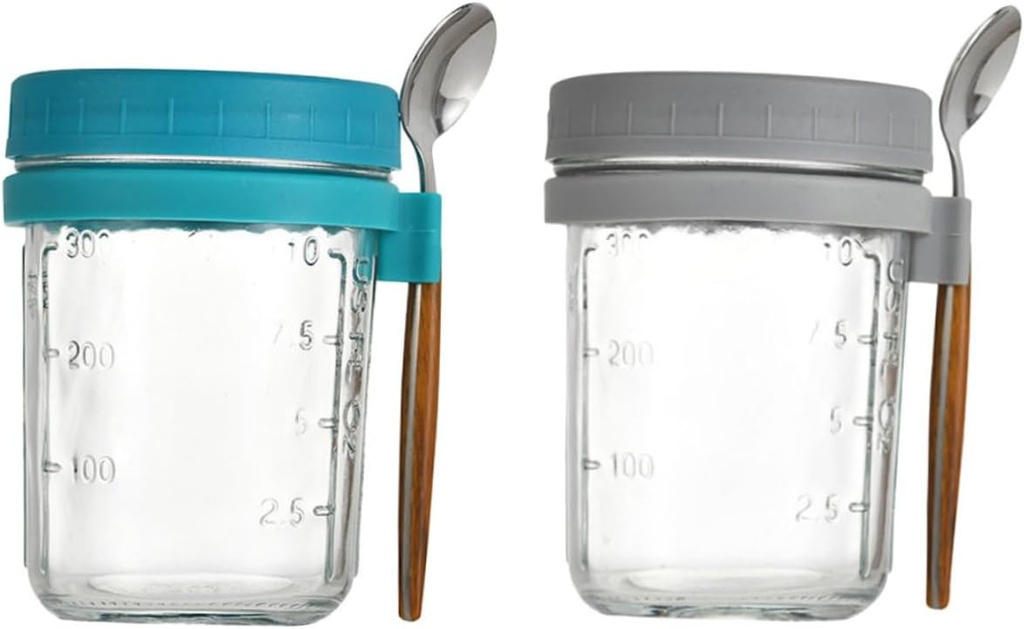 2sets Overnight Oats Cup Wide Mouth Mason Jar Lid Oatmeal Container to Breakfast Jar for Oatmeal Yogurt Salad