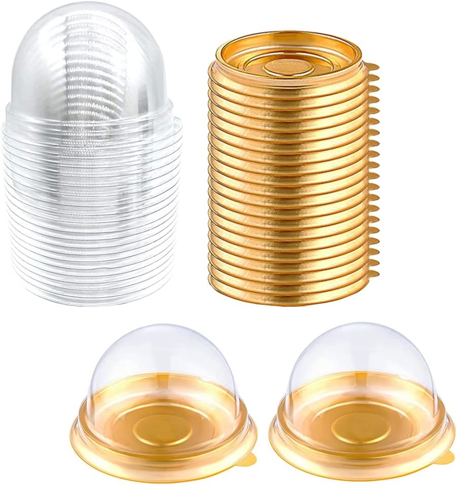 EchoDone 50 Set Clear Plastic Mini Cupcake Boxes Muffin Pod Dome Muffin Single Container Box Wedding Birthday Boxes (Gold)