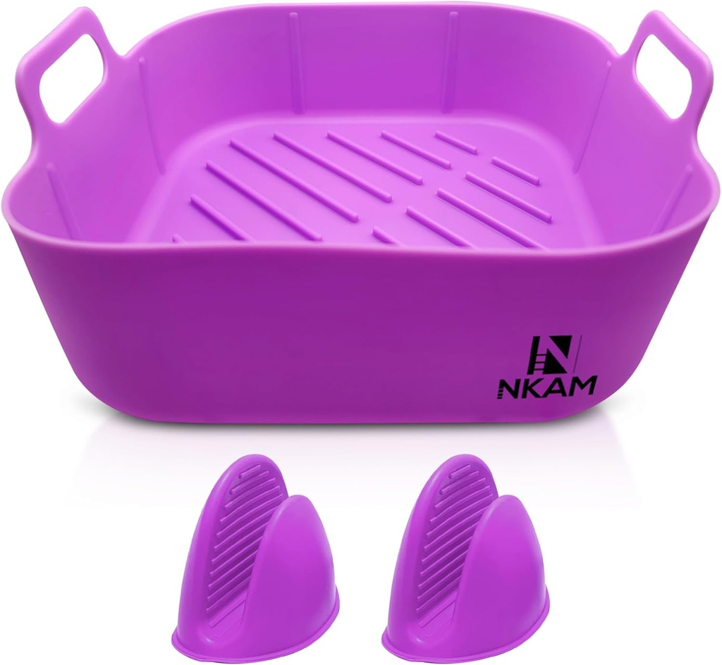Air Fryer Silicone Pot - Food Safe Square Air Fryer Silicone Liners - Reusable Air Fryer Liners Replacement of Parchment Paper Liners - No More Harsh Cleaning