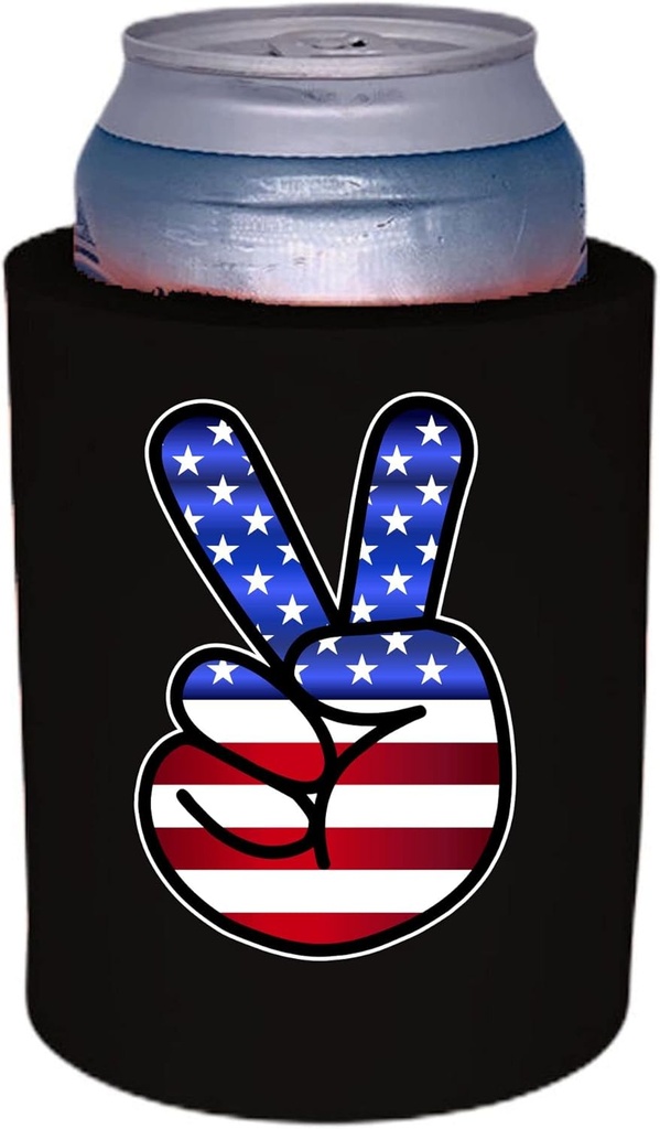 America Peace Sign Thick Foam Old School Can Coolie (Black)