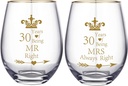 Pack of 2 Wine Glass Mr Right Mrs Always Right Wedding Engagement 30th Anniversary Cups for Couple Parents Tumbler 30 Years Anniversary Present Wine tumbler Cups