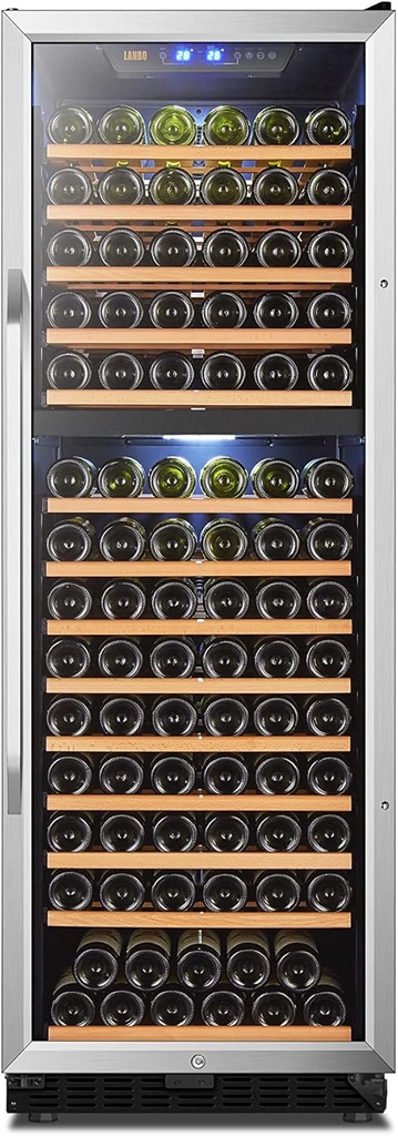 Lanbo Wine Cooler Refrigerator, 154 Bottle Dual Zone Red Wine Cooler, Stainless Steel Trimmed