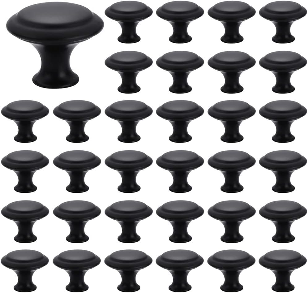 40 Pieces Kitchen Cabinet Knobs Round Cabinet Pulls Mushroom Handle Bathroom Cabinet Knobs Dresser Knobs with Screws Perfect Kitchen Cabinet Hardware (Black)